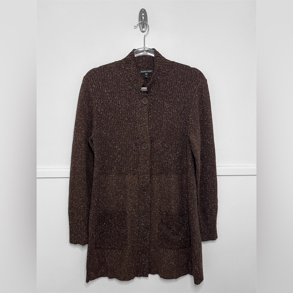 Eileen Fisher Brown Speckled Knit Wool Angora Silk Blend Duster Cardigan Sweater - Picture 6 of 10